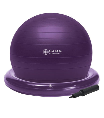 Gaiam Essentials Balance Ball & Base Kit, 65cm Yoga Ball Chair, Exercise Ball with Inflatable Ring Base for Home or Office Desk, Includes Air Pump