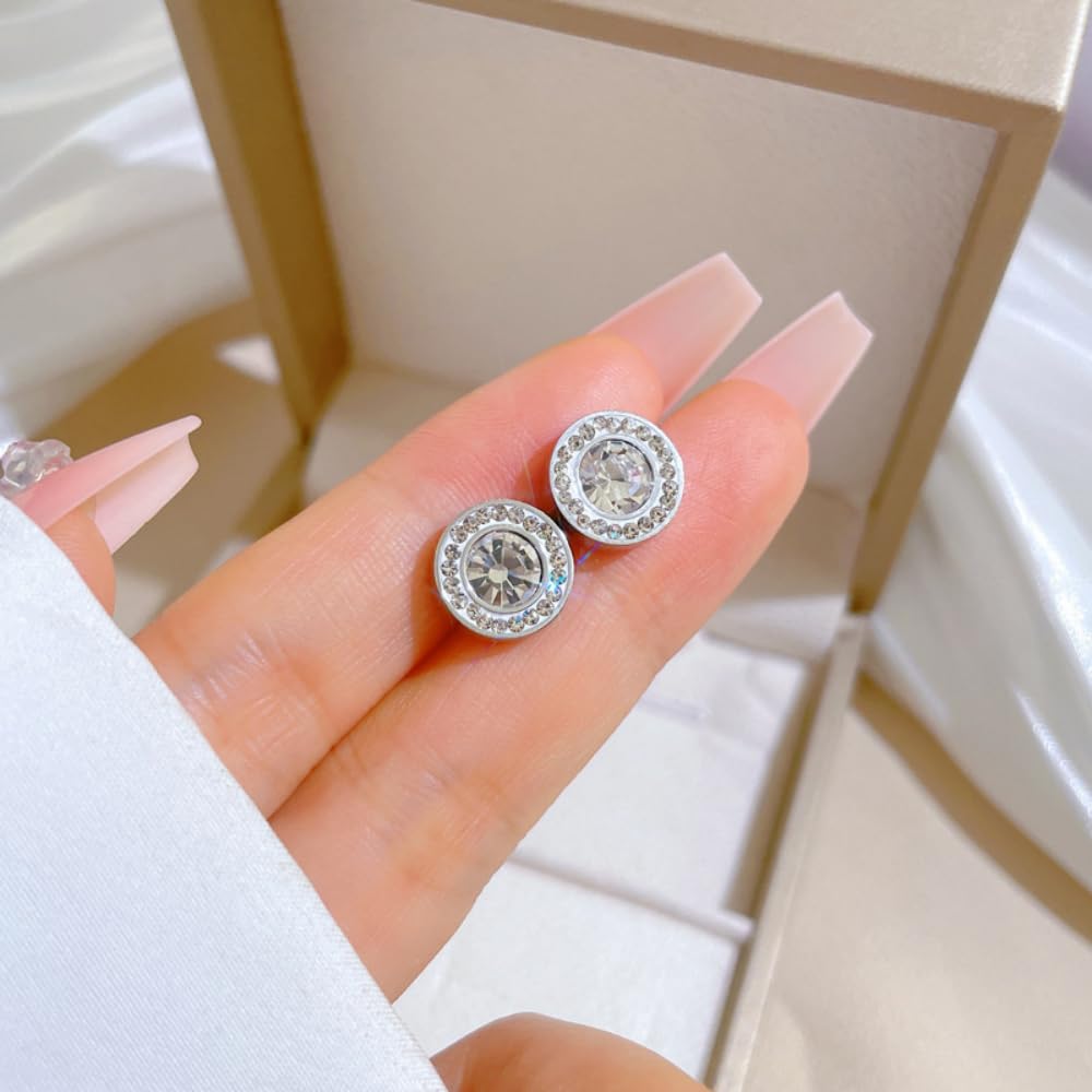 Halolux Lymphatic Earrings For Women, 18 K Gold Plated Honorable Joy Inspire Stainless Steel Hypoallergenic Germanium Acupuncture Lymph Detox Menopause Jewelry Gift Card (Silver Round)