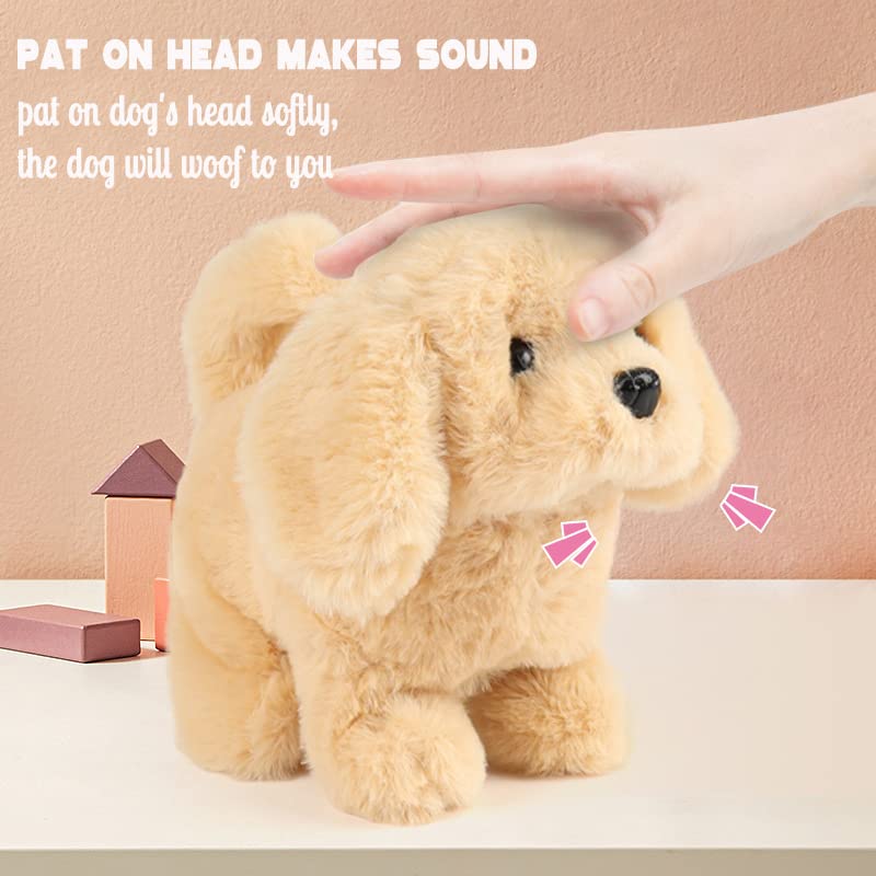 Hopearl Walking Dog Golden Retriever Interactive Electronic Pet Plush Toy Puppy Woof and Moving Animated Nodding Head Gift for Toddlers Birthday, Brown, 18cm