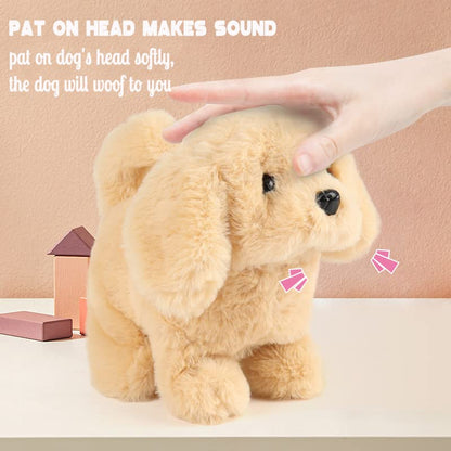 Hopearl Walking Dog Golden Retriever Interactive Electronic Pet Plush Toy Puppy Woof and Moving Animated Nodding Head Gift for Toddlers Birthday, Brown, 18cm