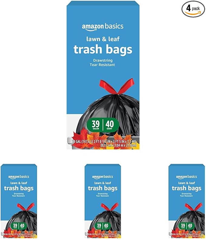 Amazon Basics Lawn & Leaf Drawstring Trash Bags, 39 Gallon