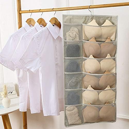 Closet Hanging Organizer with Mesh Pockets & Rotating Metal Hanger, Dual Sided