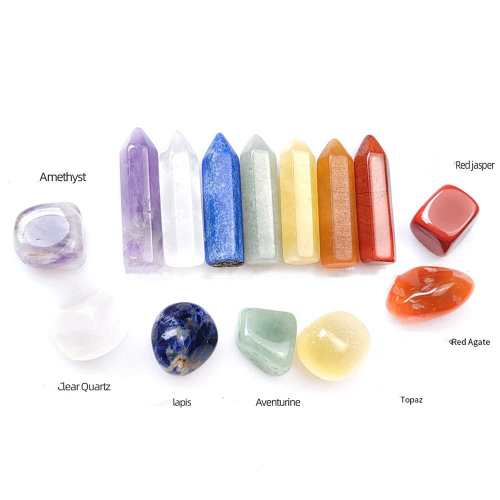 Chakra Crystal Stones Healing Kit, Healing Crystal Wands Crystals Points Reiki, 7 Chakra Set Tumbled Stones Reiki Chakra Meditation Therapy