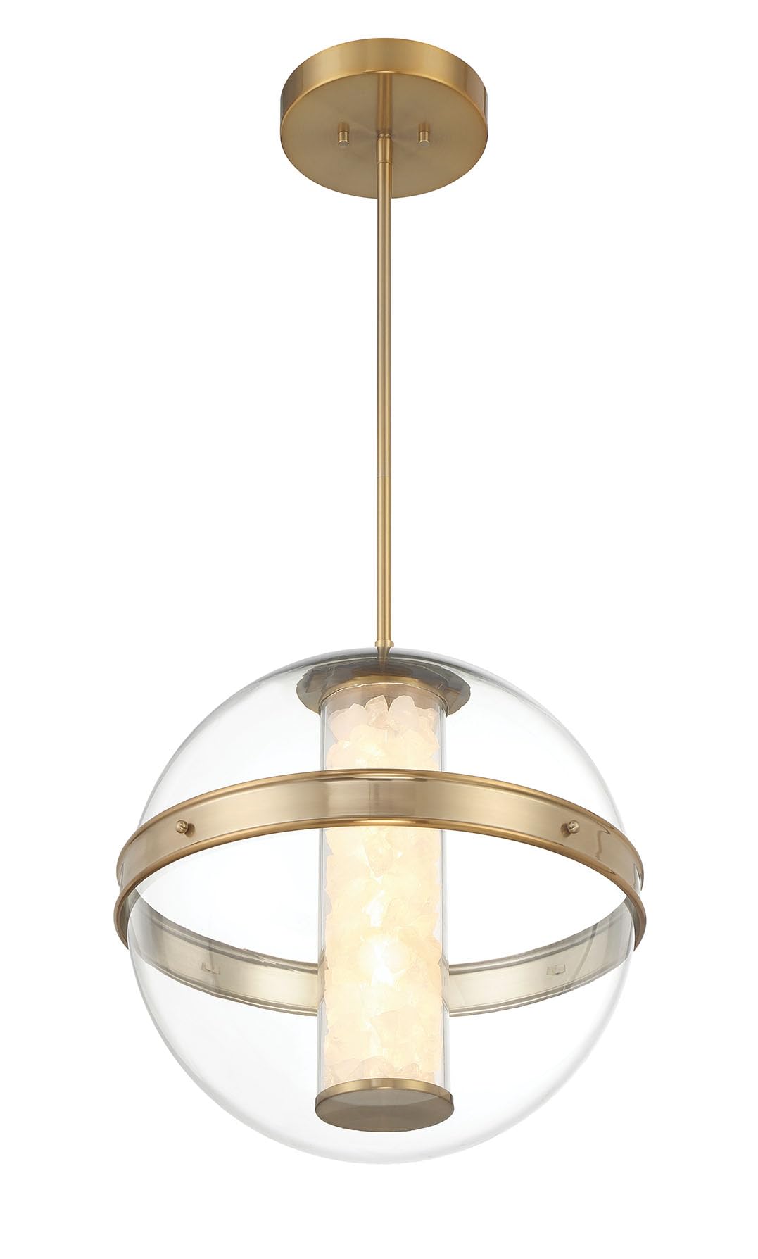 Minka Lavery 3885-776-L Divinely Clear Glass Acrylic/Quartz Crystalline LED Orb Pendant Ceiling Light, 1-Light 33 Watt, 19" H x 17" W, Celeste Brass