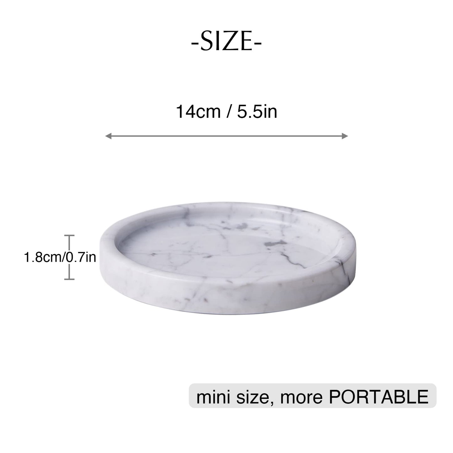 PHINILUX Italian 100% Marble Round Vanity Tray 5.5'', Decorative & Fruit Serving Trays for Bathroom, Kitchen, Nightstand, Jewelry Ring Dish Holder, Table Accents Decor, White
