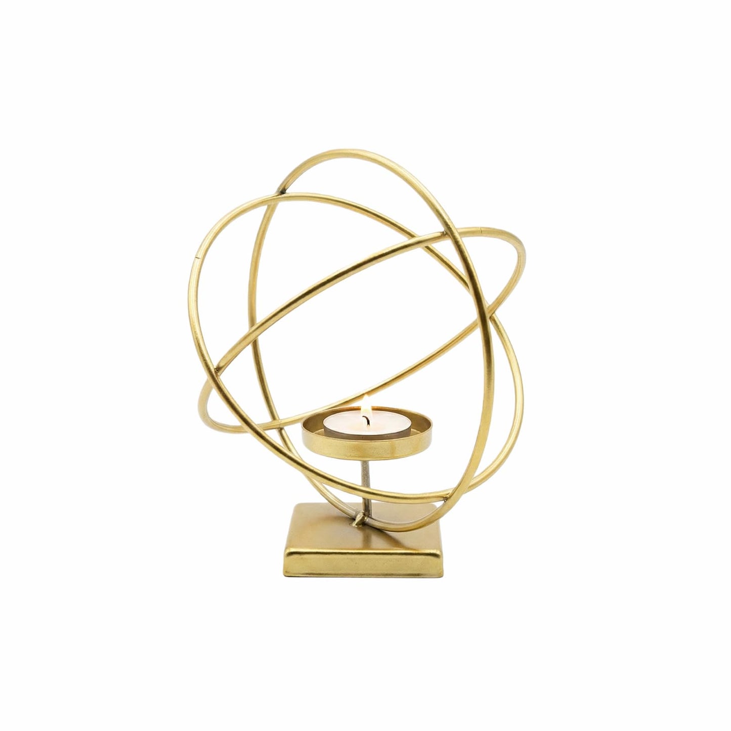 Gold Hurricane Candle Holder – Modern Metal Candle Holder Decor with Geometric Ring Design, Elegant Candle Stand for Pillar Candles & Table Decor, Indoor Decorative Lantern Style Accent