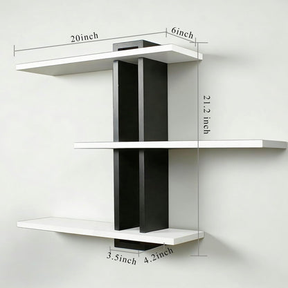 RIVERVALLA Black Floating Shelves for Wall 3 Tier White Bathroom Shelf Wall Mounted Modern Pine Wooden Shelves Rack for Livingroom Bedroom Kitchen Book Plants Organizers and Storage Decor