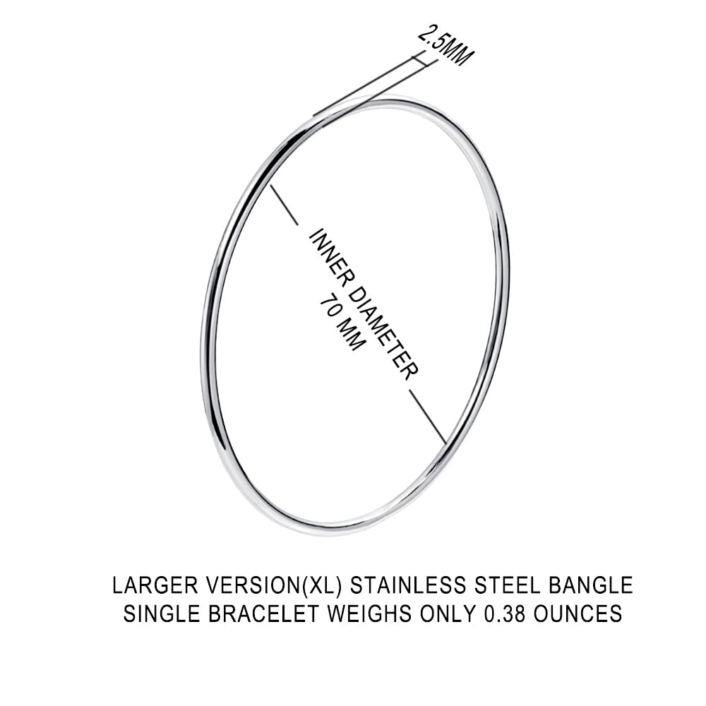 LinnaLove Fashion Shiny Thin Round Stainless Steel Bangle Bracelets for Women (1/3/5/8 Set)-Large-Silver-1 Set