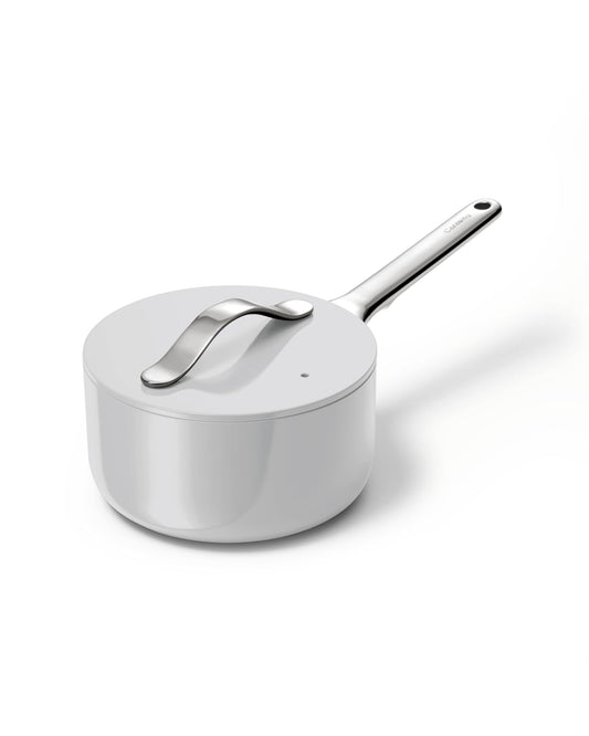 Caraway Nonstick Ceramic Sauce Pan with Lid (1.75 qt) - Non Toxic, PTFE & PFOA Free - Oven Safe & Compatible with All Stovetops (Gas, Electric & Induction) - Gray