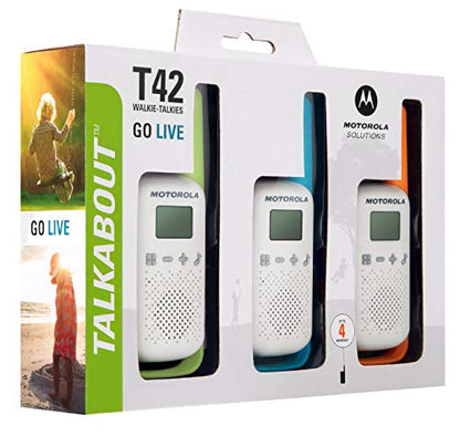 Motorola Moto T42 Talkabout PMR446 2-Way Walkie Talkie Portable Radio’s (One Pack of 3), Green, Blue and Orange