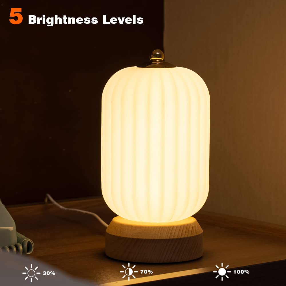 LONRISWAY LED Wood Table Lamp, 3-Color Modern Desk lamp Bedroom Bedside Night Light, Dimmable Led Lighting, Creative Home Decor, Unique House warmging Gift