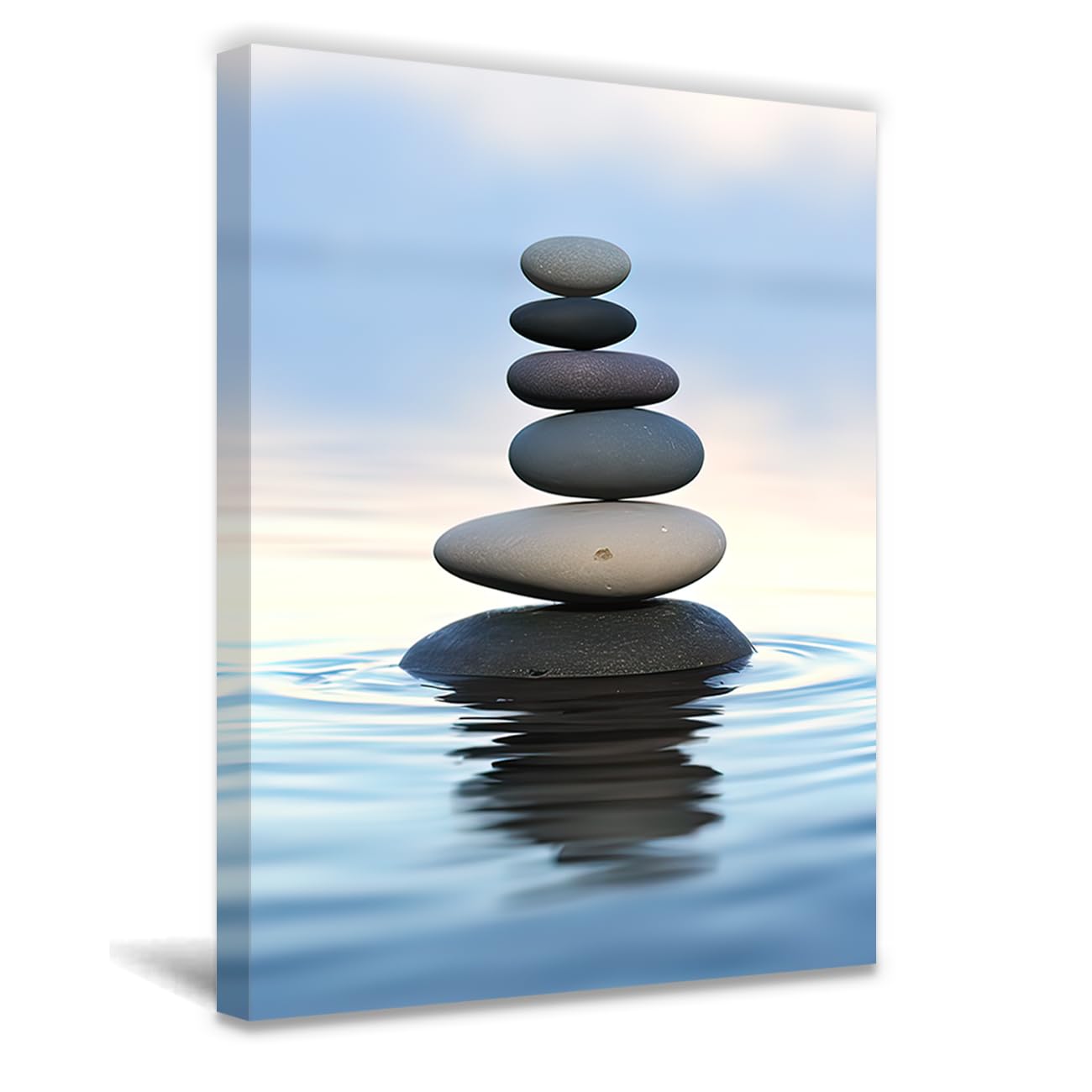 QIXIANG Zen Canvas Wall Art Zen Stone Painting Prints Spa Meditation Painting Artwork for Spa Yoga Room Bathroom Wall Decor Frame (12.00" x 18.00", Zen 1)