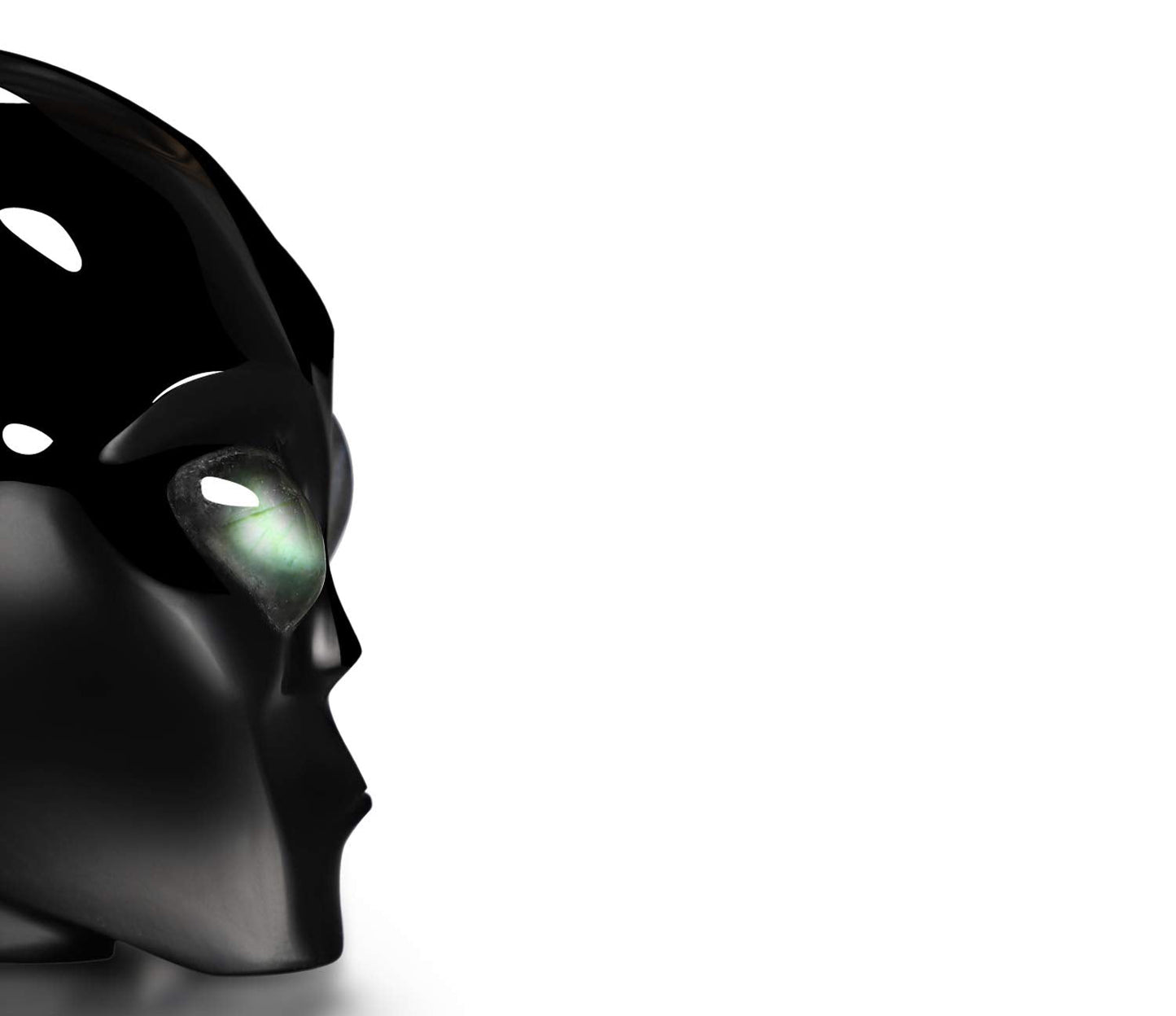 Skullis 3.0" Black Obsidian Star Being Female Alien Crystal Skull Companion with Labradorite Eyes, Hand Carved Gemstone Fine Art Sculpture, Reiki Healing Stone Statue
