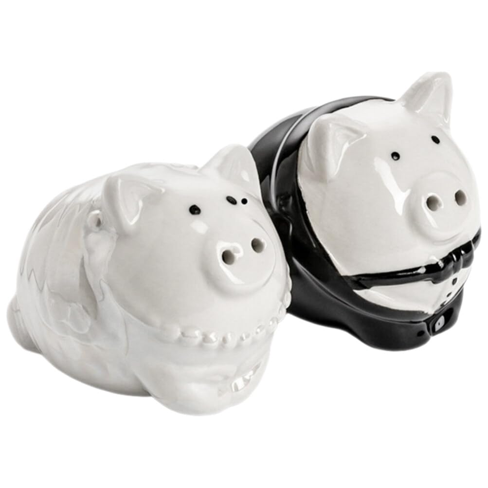 1 Pair Ceramic Pig Salt Pepper Shakers Wedding Favor Kitchen Seasoning Jars Bride Groom Set
