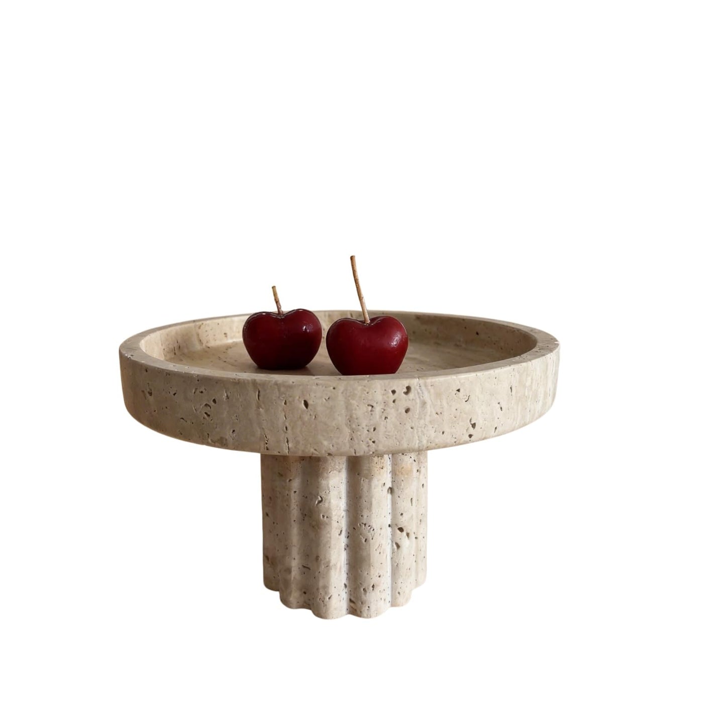 SAIDKOCC Natural Marble Decorative Tray, Scalloped Modern Vanity Organizer for Perfume, Candles, Jewelry Dish (Beige Travertine)