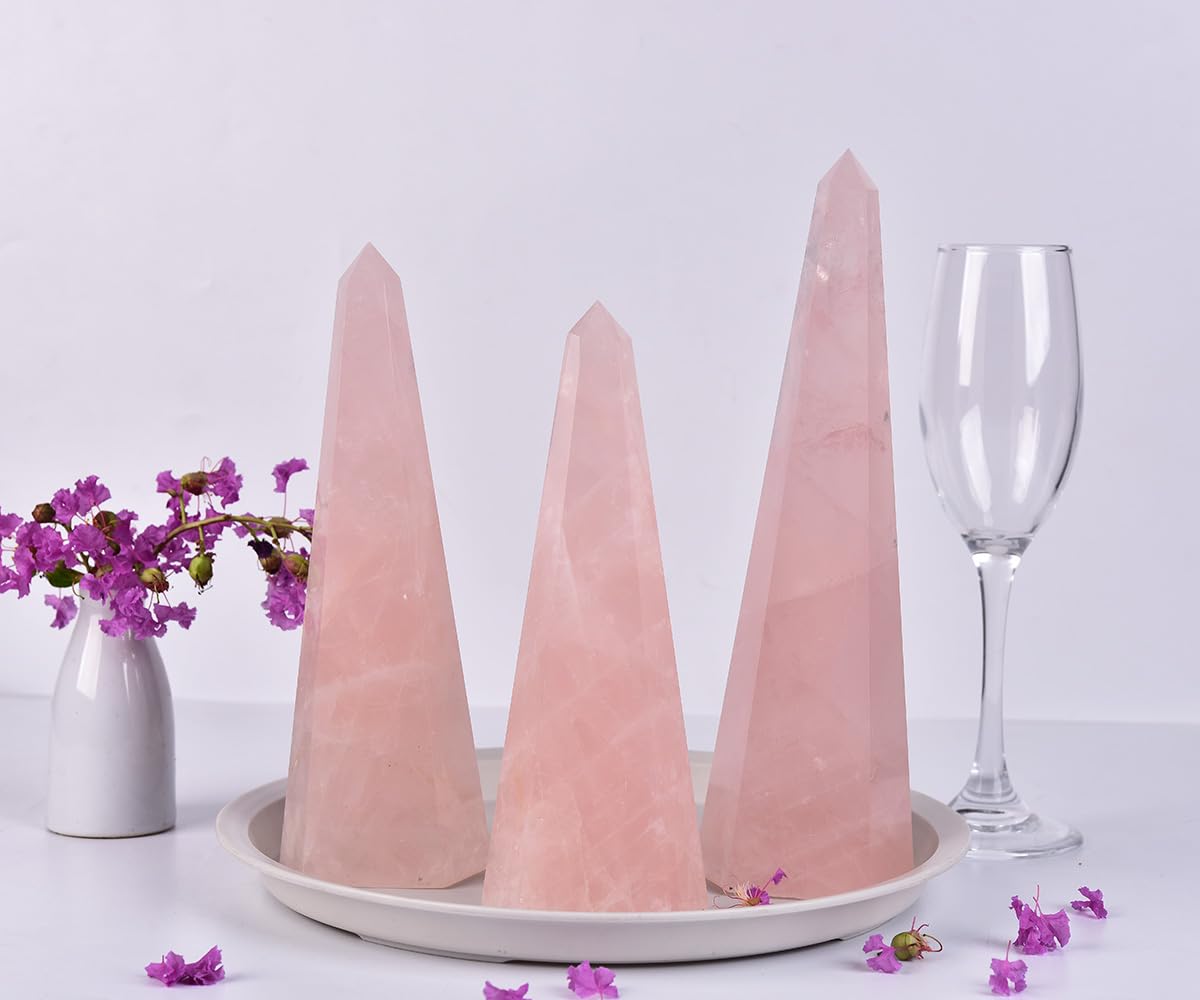 SMOHEAL Rose Quartz Large Crystal Tower Natural Pink Healing Crystal Point Wand Obelisk for Reiki Meditation Crystal Grid Decoration 1-1.5 LBS