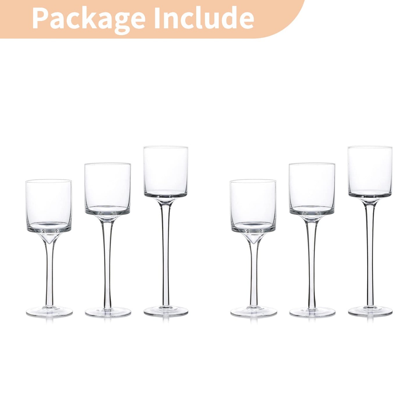 NUPTIO Glass Tealight Candle Holders: Set of 6 Tall Candle Stands for Dinner Table Centerpiece - Stemmed Candleholders for Pillar Floating Candles