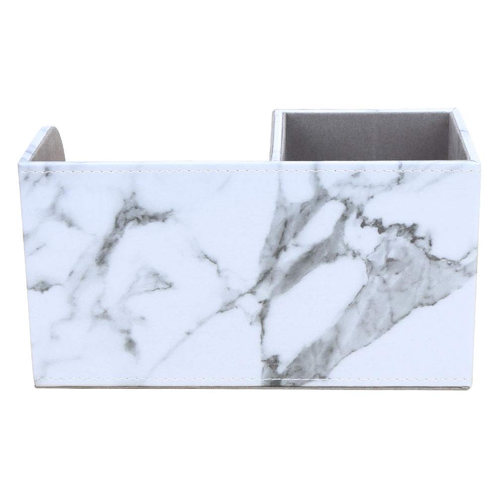 KINGFOM Desk Organizer Office Supplies Caddy Pu Leather Multi-function Storage Box Pen/Pencil,Cell phone, Business Name Cards Remote Control Holder Gray Marble