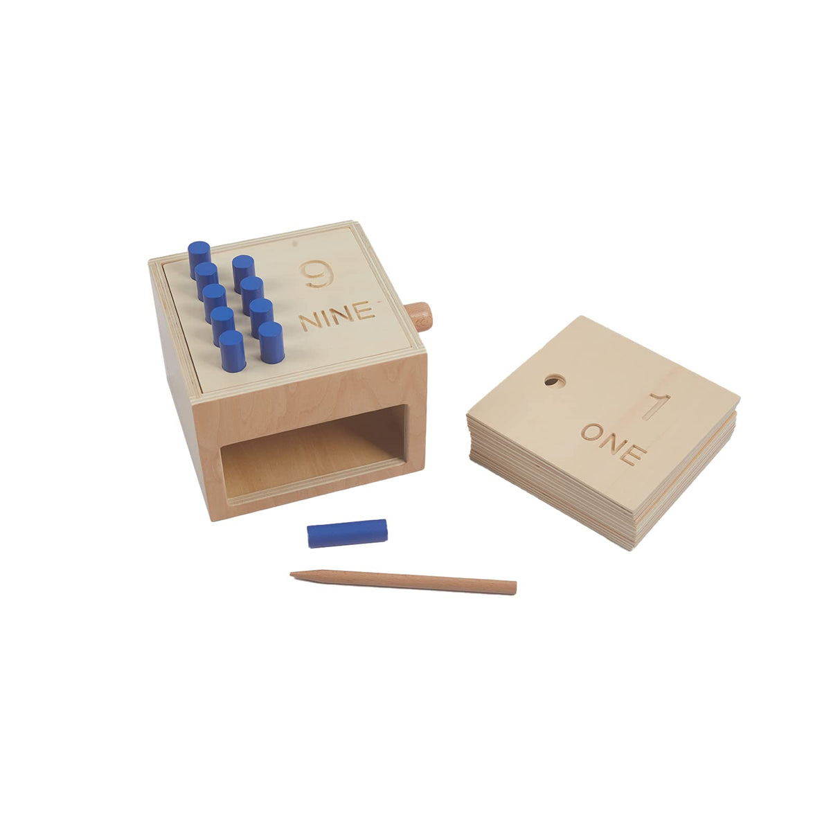 Adena Montessori Toys Wooden Counting Peg Game - Learn to Count 1-10 with Numerals, Peg Drop Box & Tumbling Pegs - Educational Toddler Toy for Early Math Skills Development (Small Counting Pegs Board)