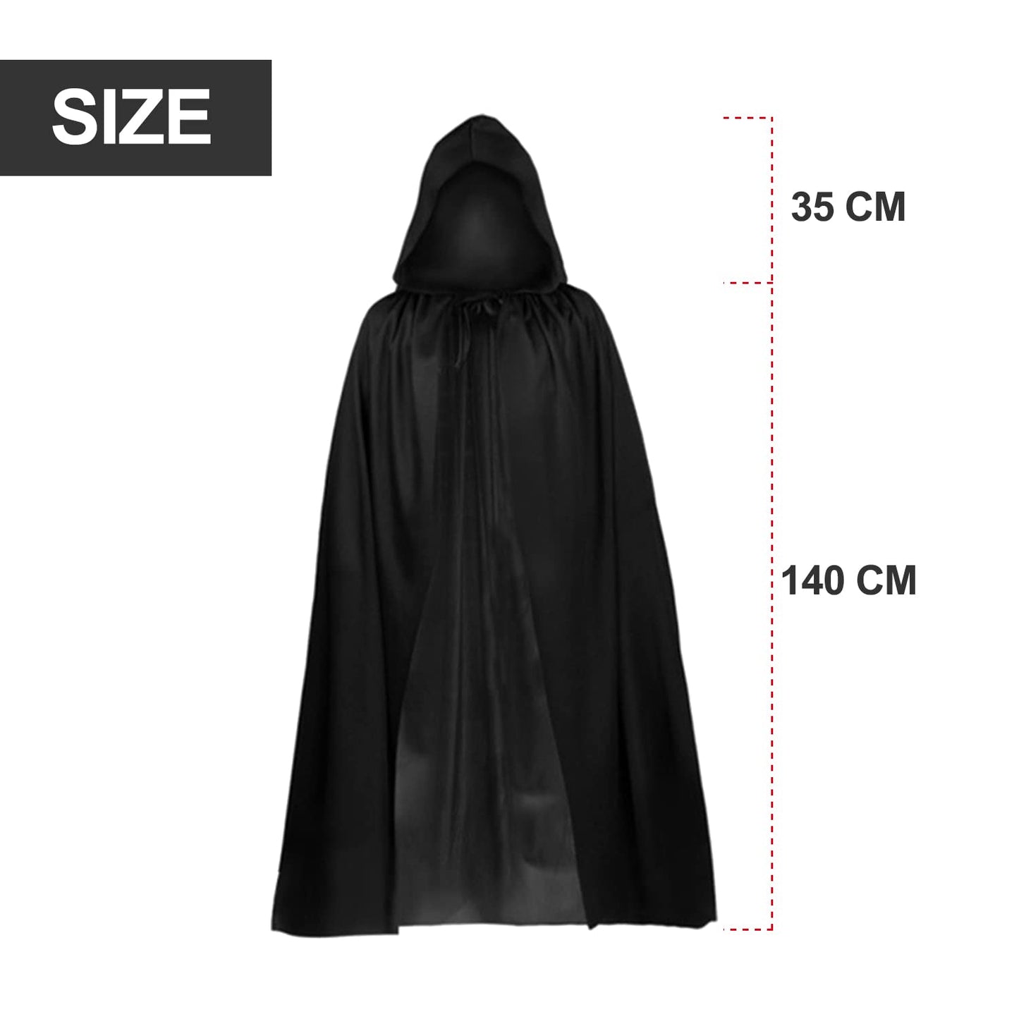 TSHAOUN Halloween Black Hooded Cape Witch Cosplay Accessories Adult/Kids Fancy Dress Costume for Masquerade, Halloween, Family Party, 140cm (Black)