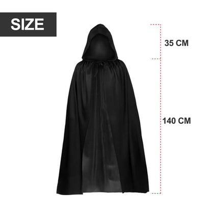 TSHAOUN Halloween Black Hooded Cape Witch Cosplay Accessories Adult/Kids Fancy Dress Costume for Masquerade, Halloween, Family Party, 140cm (Black)