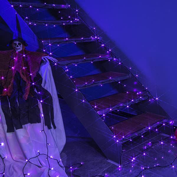 PEIDUO Halloween Decorations Outdoor, 82 FT 200 LED Purple String Lights, Motion Sensor Controller Sync with Spooky Music, Twinkle Fairy Lights for Outside Indoor Party Bedroom Halloween Decor