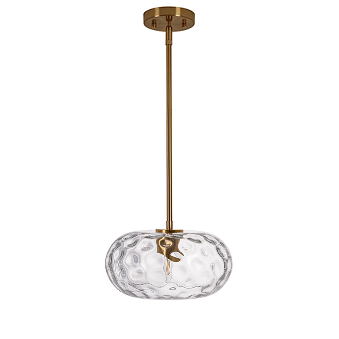 PrismGlowLume Hammered Glass Rod Pendant Light, Modern Gold Chandelier Lighting Fixture Mid-Century Brushed Brass Hanging Ceiling Lamp for Kitchen Island Dining Living, Bathroom, Hallway (Clear, 11")