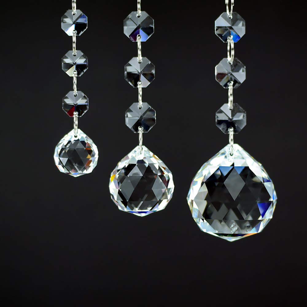 Yesland 20 Pcs Crystal Glass Ball, 30mm Pendants Balls & Chandelier Prisms, Clear Faceted Hanging Crystals for Wedding Home and DIY Craft Jewelry Decoration