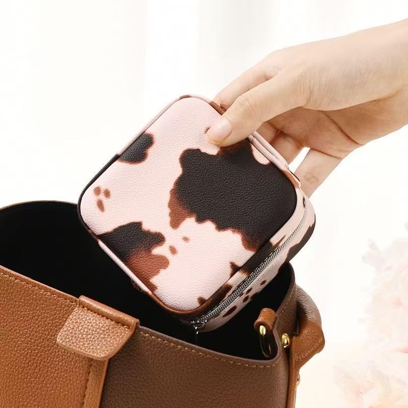 Jinglong Cattleprint Travel Jewelry Box, Compact and Adorable Doggy Jewelry Organizer, Suitable for Rings, Necklaces, and Earrings, Portable Jewelry Storage Box (Brown and white cow pattern)