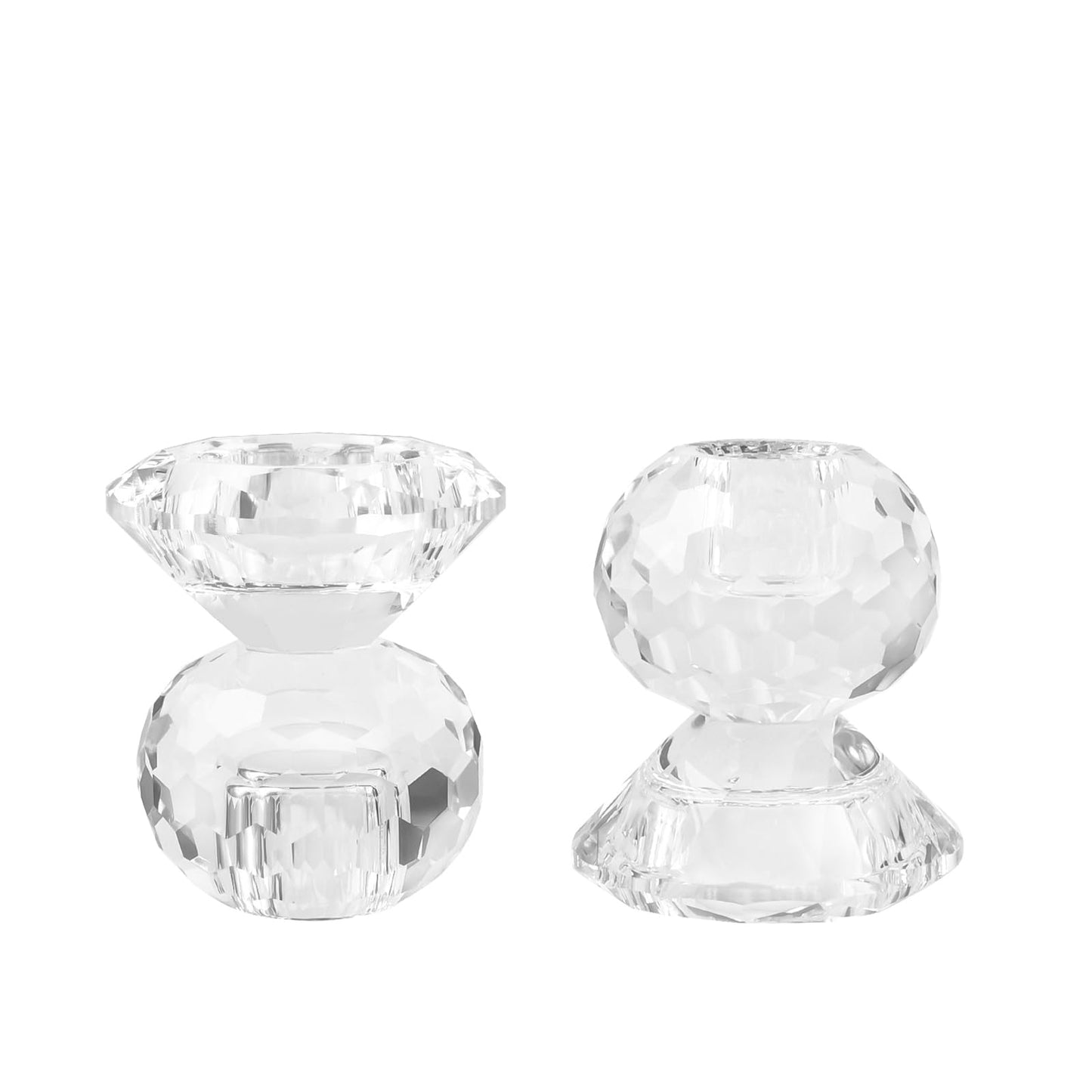 DONOUCLS Reversible Crystal Candle Holders Pack of 2, Clear Tealight or Taper Candlesticks, Table Centerpiece Home Decor for Wedding, Dining, Party(3.1in Tall)