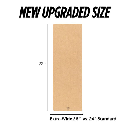 Cork Yoga Mat with Natural Rubber Base, Extra Size, Thickness and Support, Excellent Cushion & Grip, Non-Slip, Non-Toxic, Sweat-Resistant, Sustainable, Eco-friendly Exercise Mat