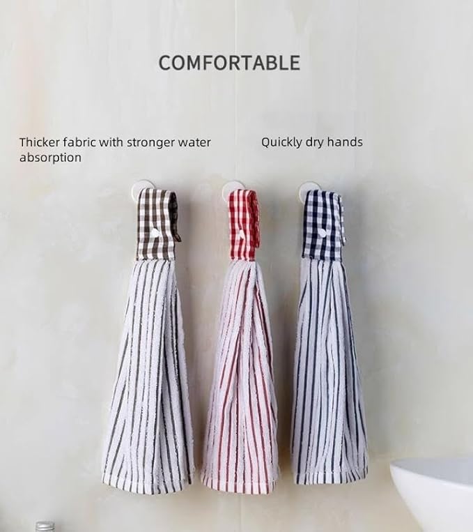 2 Pcs Kitchen Cotton Classical Striped Towel Absorbent Towel Hanging Towels