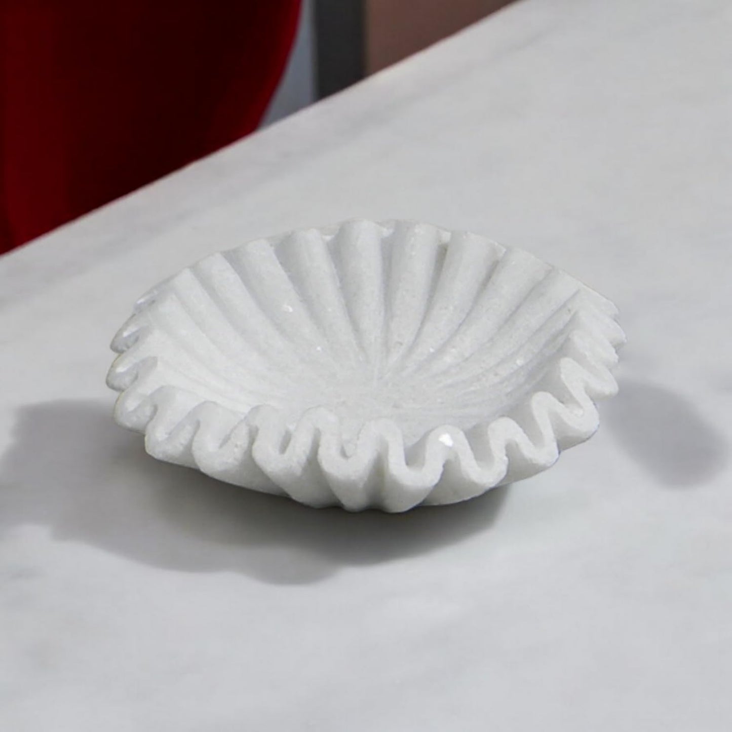 CRAFTFOBIA Marble Ruffle Bowl Handcrafted Decorative ScallopBowls - Antique Catchall Jewelry Dish Fruit Organizer for Home & Kitchen (6 inches)
