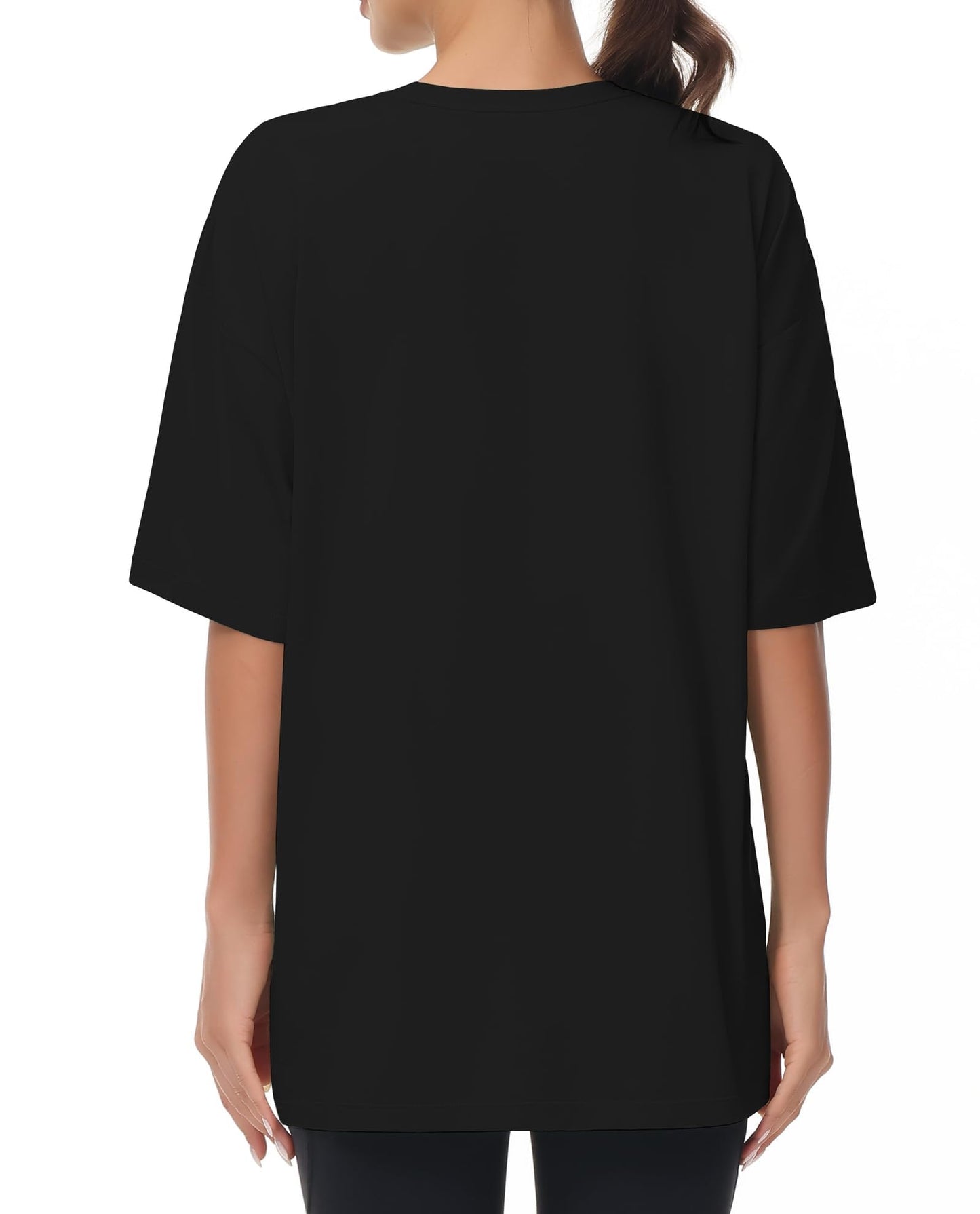 THE GYM PEOPLE Women's Casual Oversized T-Shirts Summer Crewneck Short Sleeve Workout Basic Tee Tops Black