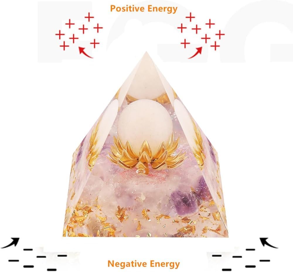 EternalOrgone Flower of Agate with Lavenda Light Amethyst Healing Crystal Pyramids for Reduce Stress Chakra Reiki Healing Meditation Attracts Lucky and Success