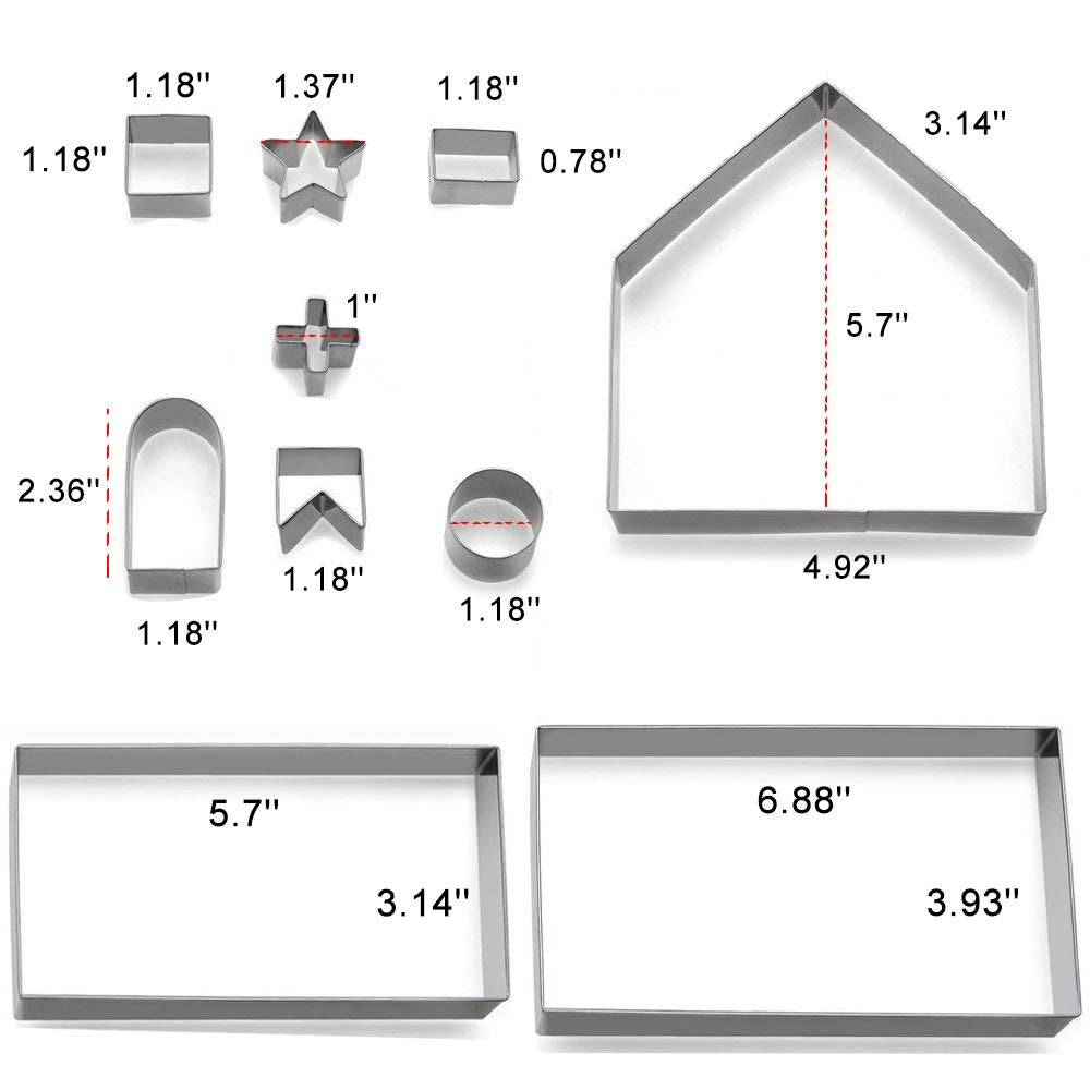 Gingerbread House Cookie Cutters, Christmas House Cookie Cutter Gingerbread Cookie Cutter Kit Set for Adult, 3D Stainless Steel Chocolate Cake Biscuit Pastry Baking Mold DIY Tool for Holiday Gift