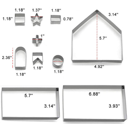Gingerbread House Cookie Cutters, Christmas House Cookie Cutter Gingerbread Cookie Cutter Kit Set for Adult, 3D Stainless Steel Chocolate Cake Biscuit Pastry Baking Mold DIY Tool for Holiday Gift