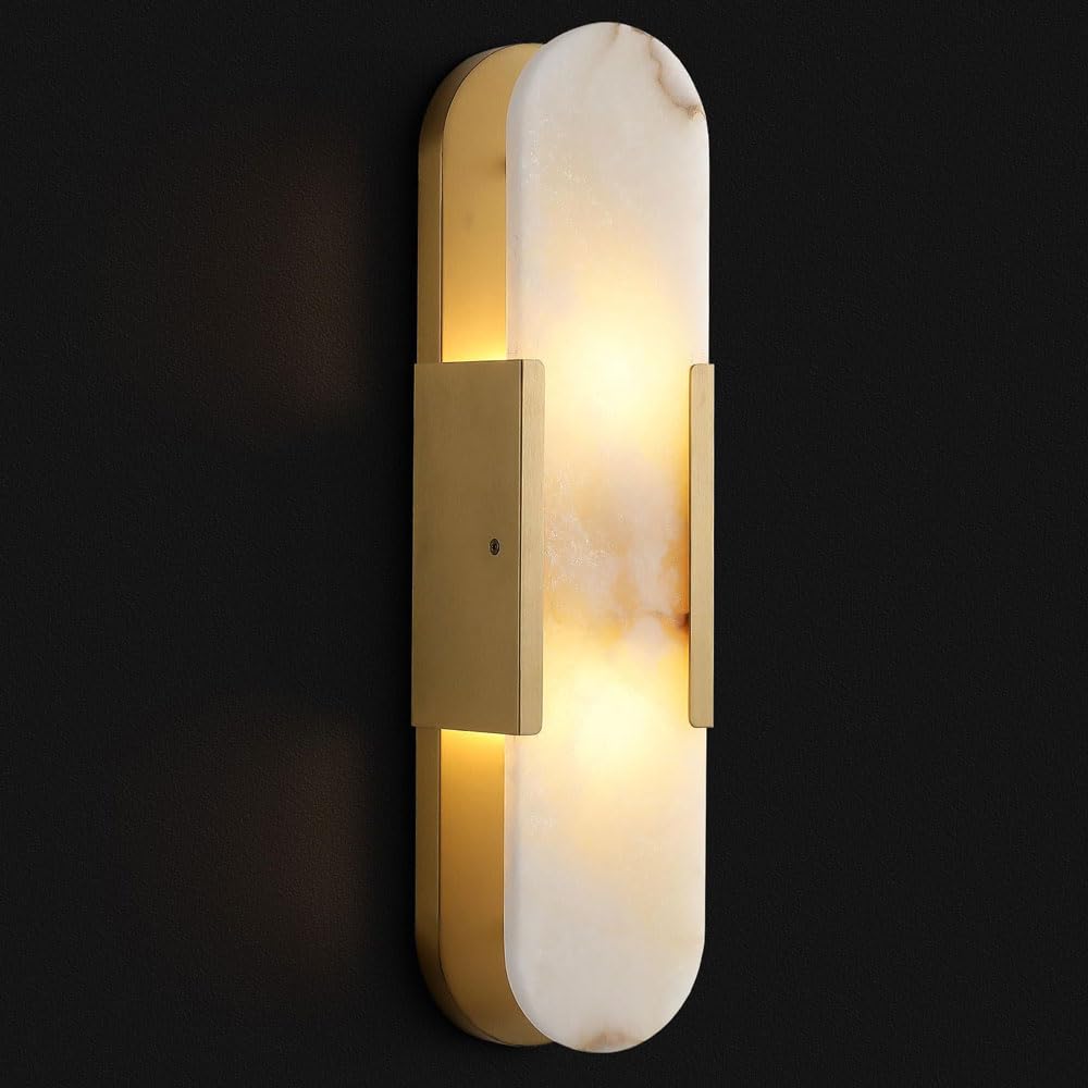LTTKLMP 19.7" Natural Alabaster Wall Sconce Modern Brass Bedroom Bedside Marble Wall Lamp for Bathroom Indoor 7W LED Mirror Wall Light Vanity Light Fixtures Perfect for Hallway Living Room 3000K