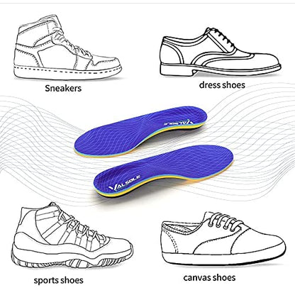 VALsole Orthotic Insole,Arch SupportFor Insole,Plantar FasciitisInsole,for OverPronation,Flat Feet,Metatarsalgia,Heel Pain, Insoles for Men and Women,Blue (UK 9-28cm, Blue-V227)