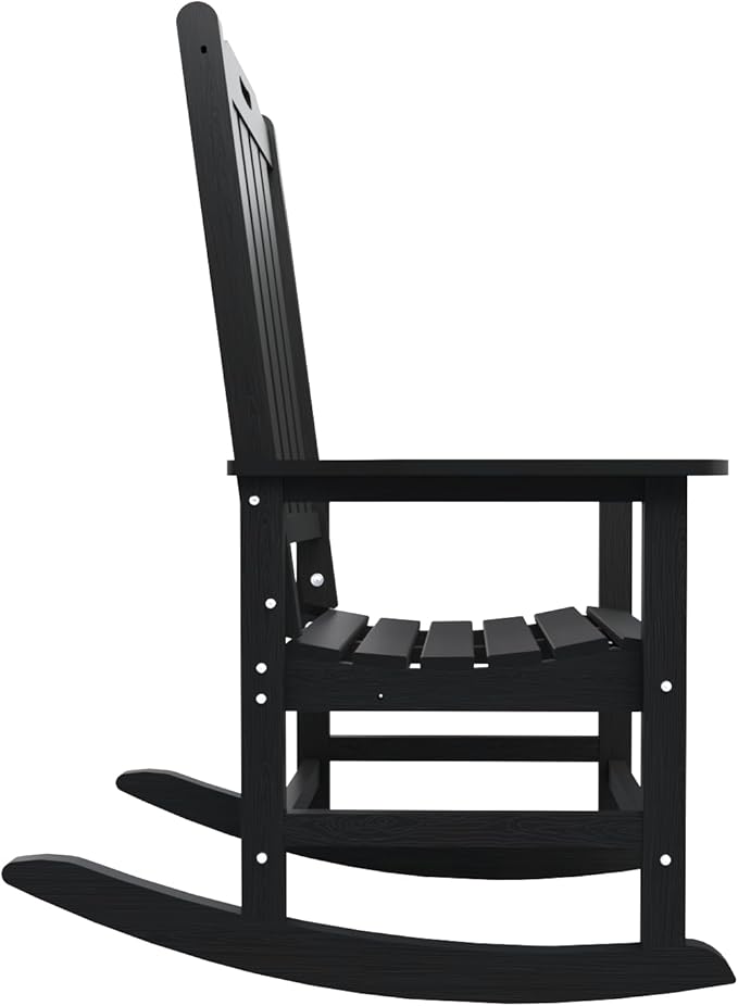Oversized Rocking Chair Set of 4, Outdoor Rocking Chair for Adults, All Weather Resistant Porch Rocker for Lawn Garden, Black