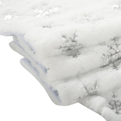 Sattiyrch Small Christmas Tree Skirt 18in, with Silver Snowflakes, Faux Fur White Xmas Tree Skirt for Christmas Tree (Silver Snowflakes, 18in)