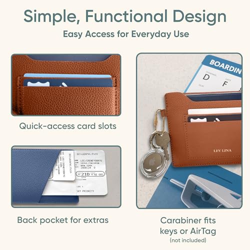 LEV LINA Passport Holder for Travel RFID Blocking Slim Leather Passport Wallet & Passport Book Cover Case with Gold Tone Screw Carabiner and Gift Pouch, Airport Essentials (Brown)