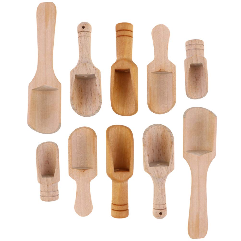 DOITOOL 10Pcs Small Salt Spoon Wooden Salt Spoon Set Mini Tea Scoop and Seasoning for Tea Leaves Bath Condiments Flour Smooth Surface for Kitchen Home Use