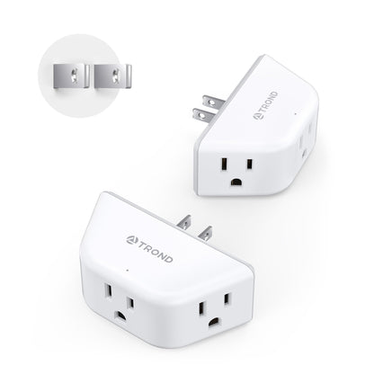 TROND Multi Plug Outlet Extender 2 Pack - Electrical Wall Splitter, 3 Way Angled Wall Outlet Adapter, Cruise Essentials, Small Multiple Plug Expander for Cruise Ship Home Office Dorm Room, White