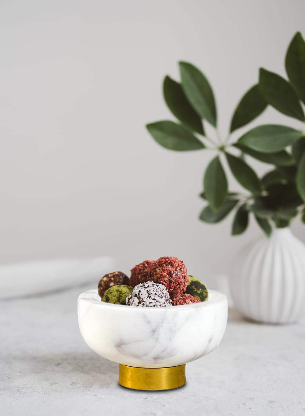 Serene Spaces Living White Marble Bowl with Brass Ring, Decorative Multi-Purpose Bowl - Use as Centerpiece Bowl, Fruit Bowl, Single
