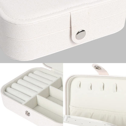 Travel Jewelry Box, Small Jewelry Organizer Boxes for Women Girls, 2 Layer Travel Jewlery Case, PU Leather Mini Portable Jewerly Storage Display Holder for Earrings, Ring, Necklaces, Bracelets - White