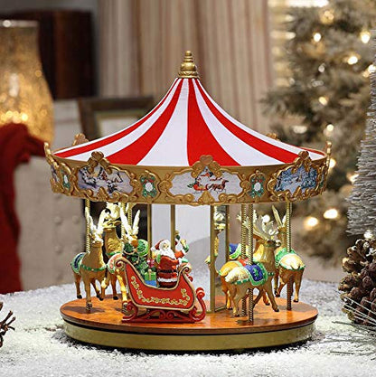 Mr. Christmas Very Merry Carousel Musical Animated Christmas Decoration, LED Lights, Plays 25 Holiday Songs, 12 Inch, Red