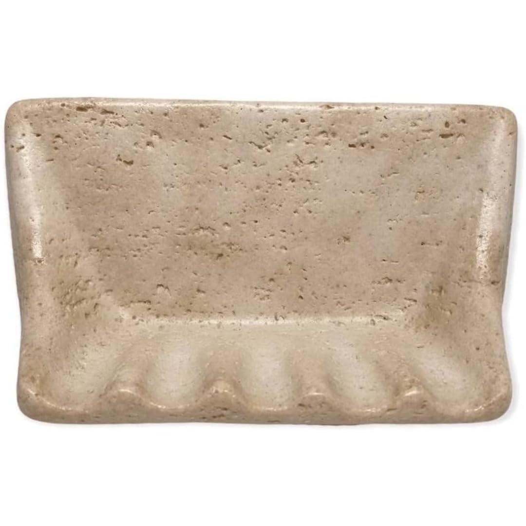 Tenedos Premium Light Travertine Resin Soap Dish Holder – 8.5" x 5" – Wall Mount for Bathroom, Fits Ceramic, Porcelain, Stone Surfaces – No Back Insert – (Light Yellow)