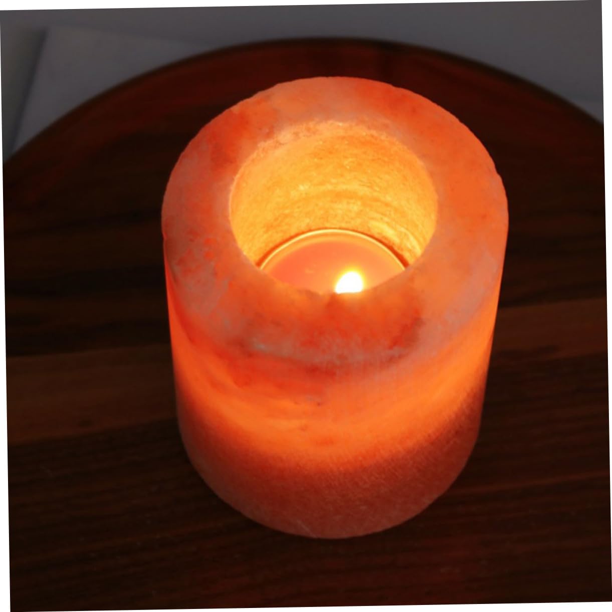 VOSAREA 2pcs Himalayan Salt Candle Holder Decorative Desktop Ornament for Living Room Unique Pattern Design for Dining Table Office Decor Cozy Home Accent