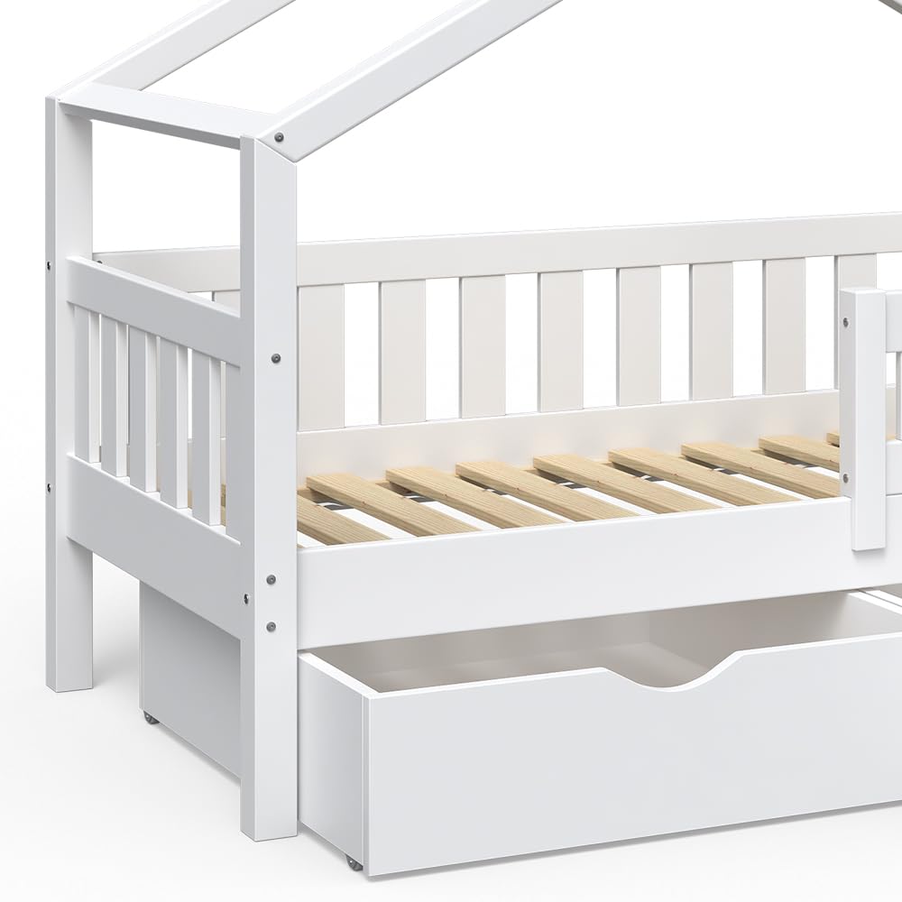 VitaliSpa House bed Design, White, 80x160 cm with 2 drawers